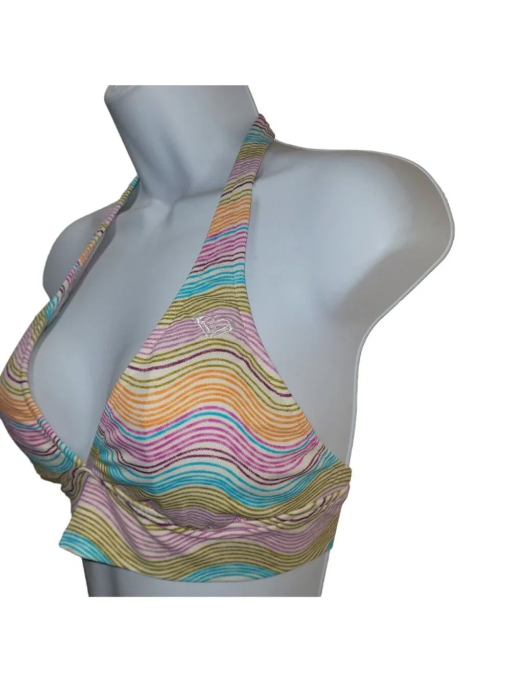 Roxy Women's Medium Multicolor Stripe Triangle Halter Bikini Top Surf Beach Swim - Picture 3 of 10